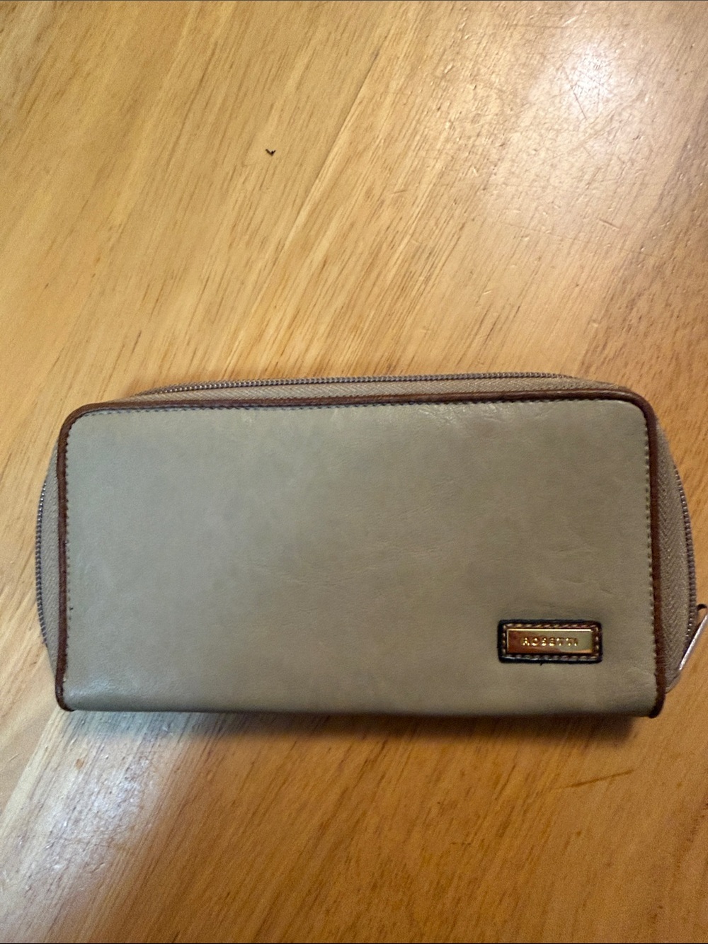 Rosetti Gray Zip-Around Wallet with Brown Trim